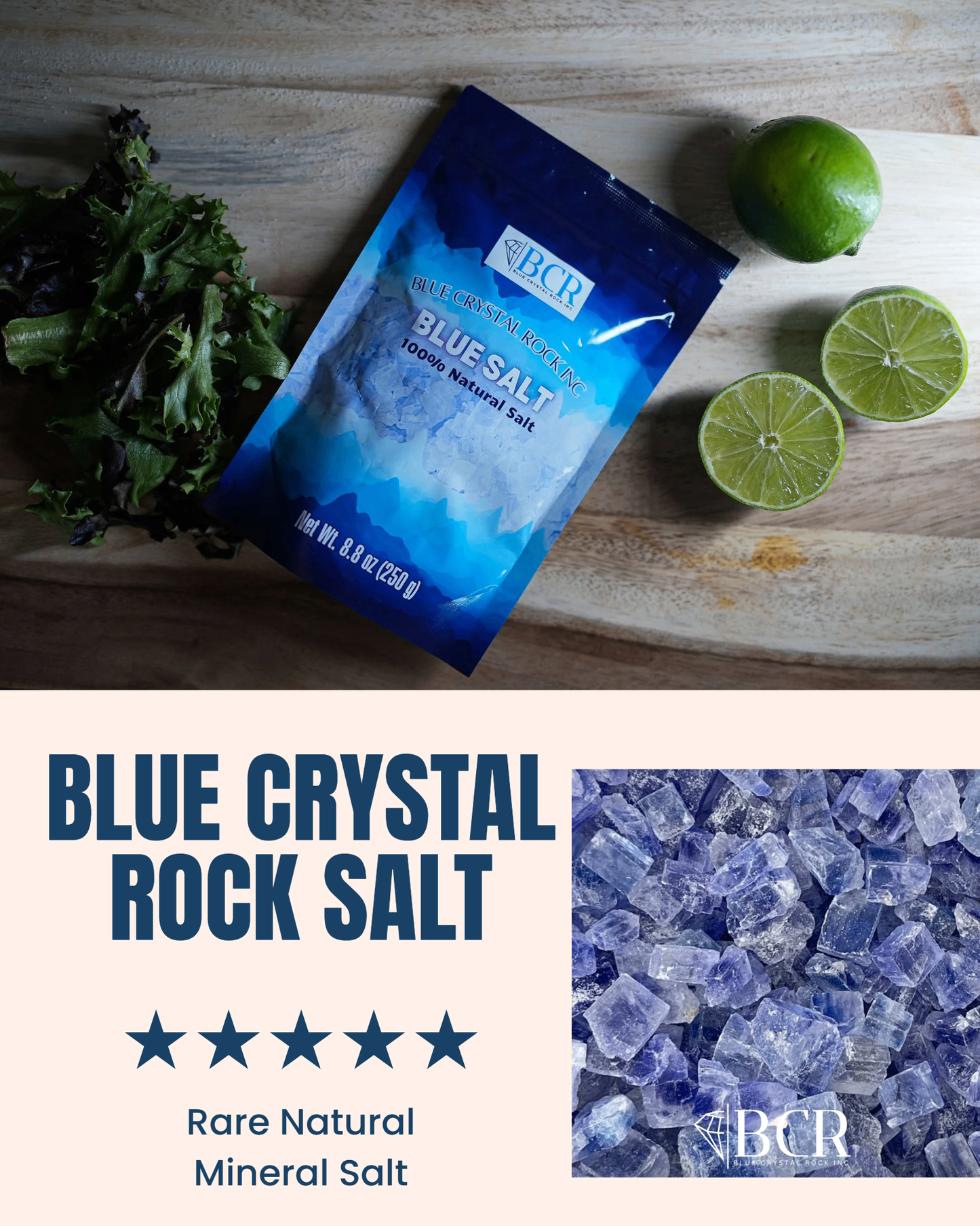 Ancient Blue Crystal Rock Salt – Coarse Grain (3–6 mm), Rare mineral crystal rock salt, Dye-Free,natural